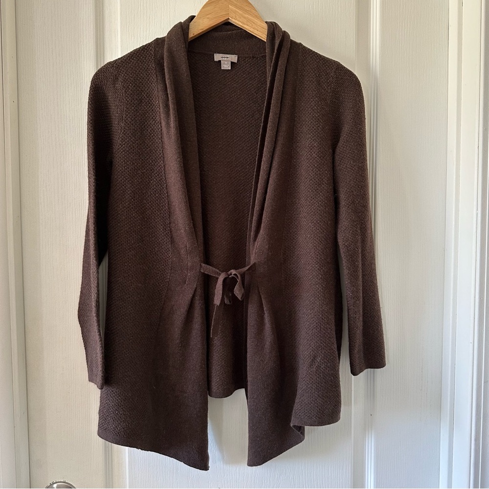 J. Jill dark brown wool blend open front cardigan with tie